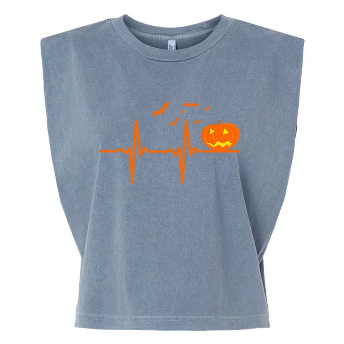 Halloween Jack O Lantern Pulse Heart Beat Garment-Dyed Women's Muscle Tee