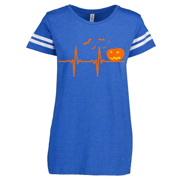 Halloween Jack O Lantern Pulse Heart Beat Enza Ladies Jersey Football T-Shirt