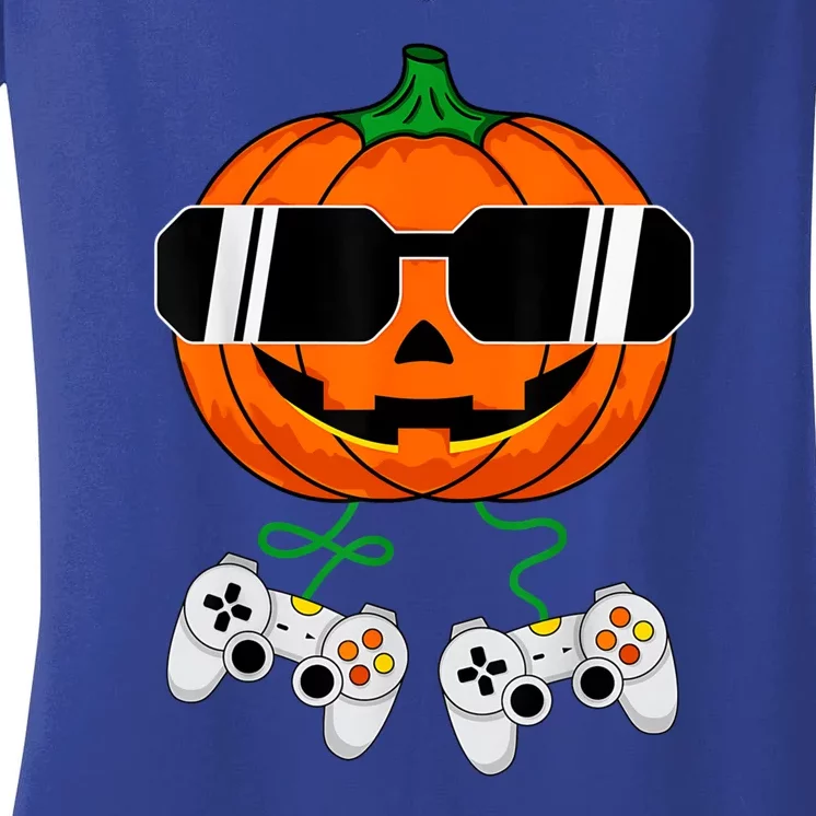 Halloween Jack O Lantern Gamer Dad Funny Halloween Women's V-Neck T-Shirt