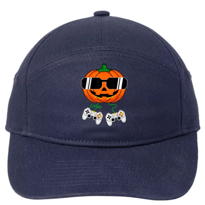 Halloween Jack O Lantern Gamer Dad Funny Halloween 7-Panel Snapback Hat