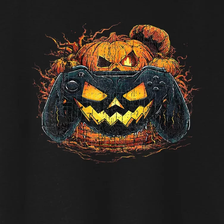 Halloween Jack O Lantern Pixelated Gaming Gamer Women's Crop Top Tee