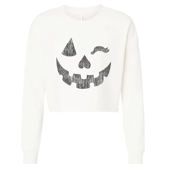 Halloween Jack O Lantern Grin Pumpkin Wink Cropped Pullover Crew