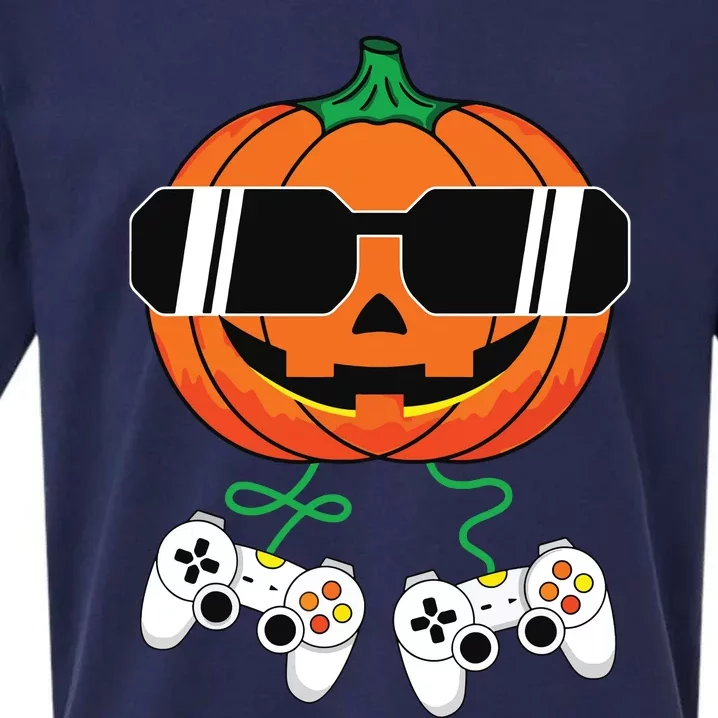 Halloween Jack O Lantern Gamer Boy Kids Funny Halloween Sueded Cloud Jersey T-Shirt