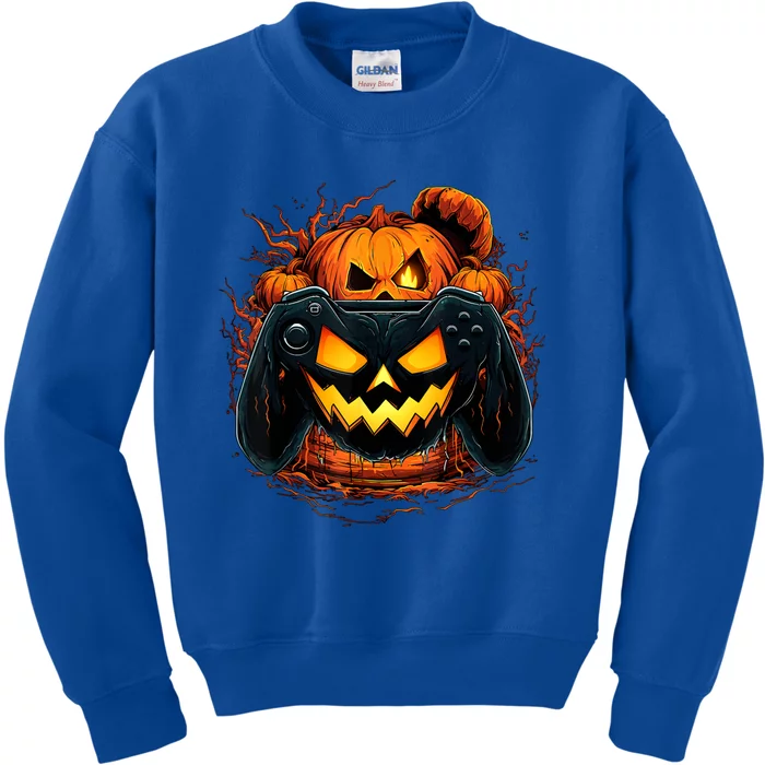 Halloween Jack O Lantern Pumpkin Face Gamer Gaming Kids Sweatshirt