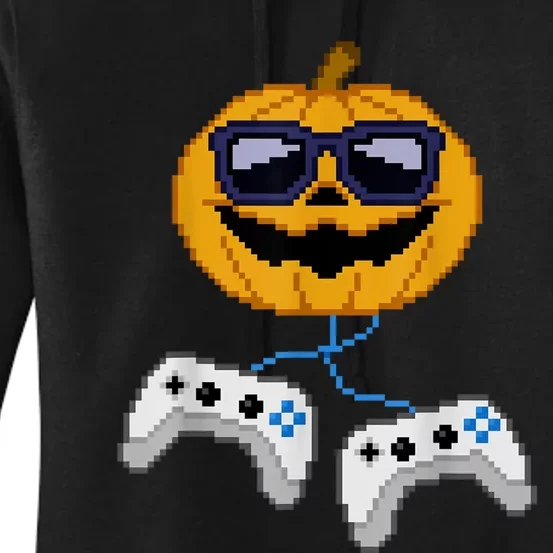 Halloween Jack O Lantern Pixelated Gaming Gamer Women's Pullover Hoodie