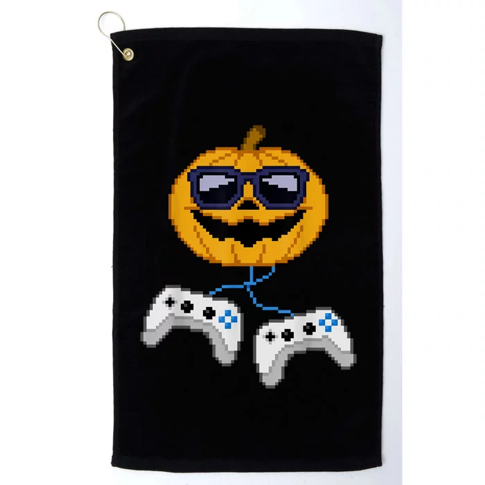 Halloween Jack O Lantern Pixelated Gaming Gamer Platinum Collection Golf Towel