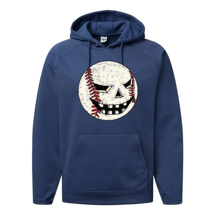 Halloween Jack O Lantern Baseball Player Coach Pitcher Performance Fleece Hoodie