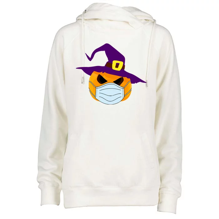 Halloween Jack O Lantern Masked Up Womens Funnel Neck Pullover Hood