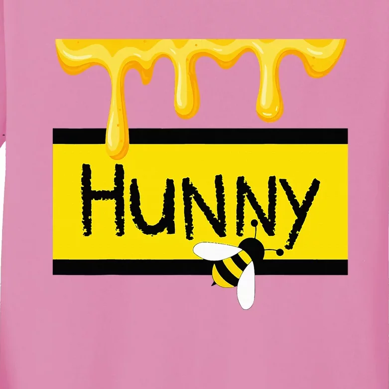 Hunny Jar Simulating With Dripping Honey And A Bee Kids Long Sleeve Shirt