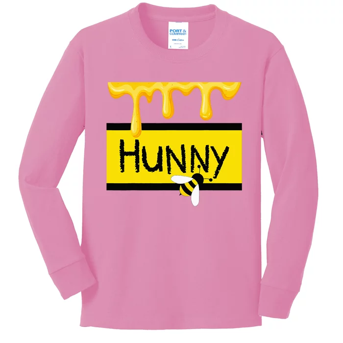 Hunny Jar Simulating With Dripping Honey And A Bee Kids Long Sleeve Shirt