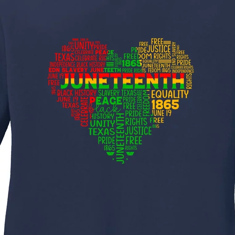 Heart Juneteenth Since 1865 Afro America Typography Gift Ladies Long Sleeve Shirt