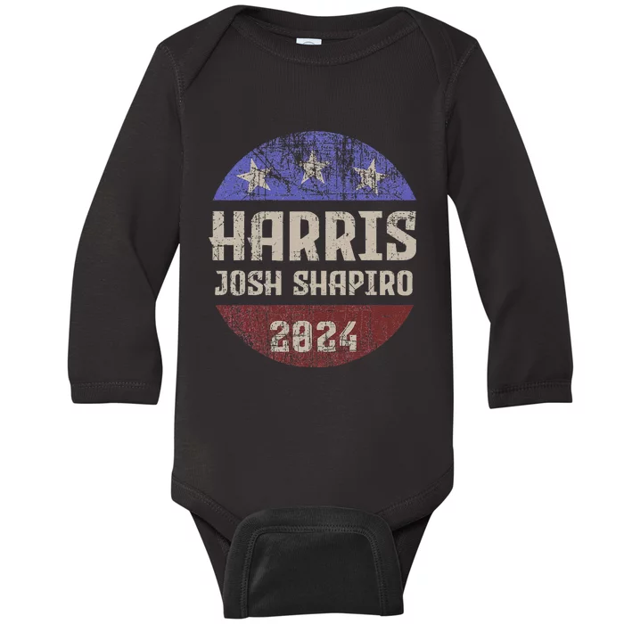 Harris Josh Shapiro 2024 President Vp Usa Election Patriotic Baby Long Sleeve Bodysuit