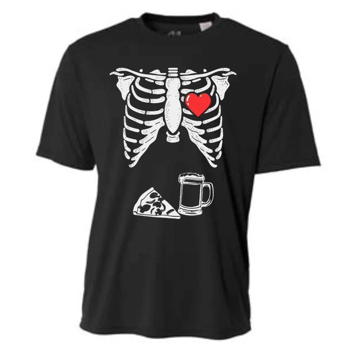 Halloween Joke Skeleton Pizza & Beer Stomach Adult Cooling Performance Crew T-Shirt