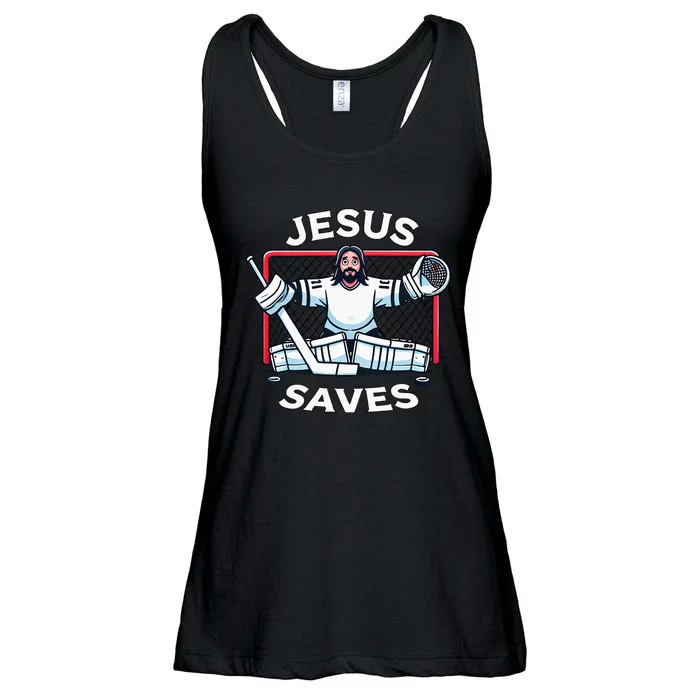 Hockey Jesus Saves Goalie Sports Humor Ladies Essential Flowy Tank