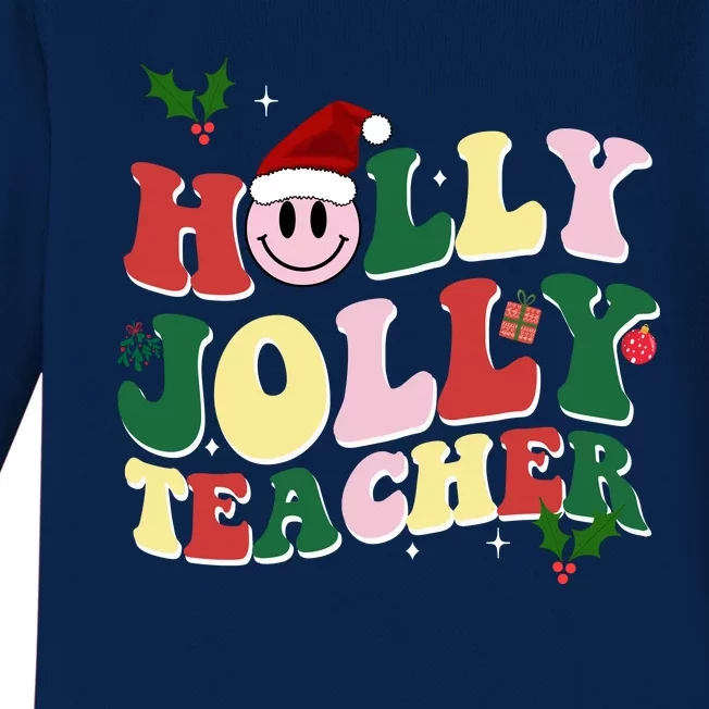 Holly Jolly Teacher Cute Christmas Gift Baby Long Sleeve Bodysuit