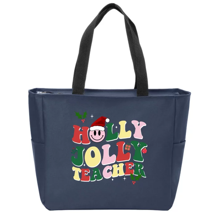 Holly Jolly Teacher Cute Christmas Gift Zip Tote Bag