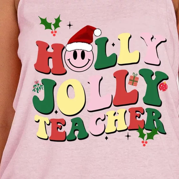 Holly Jolly Teacher Cute Christmas Gift Women's Knotted Racerback Tank