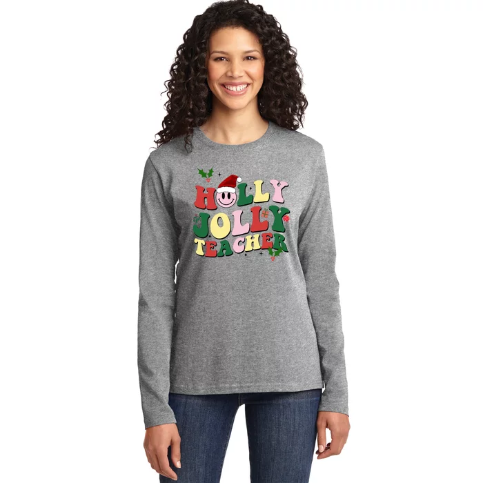 Holly Jolly Teacher Cute Christmas Gift Ladies Long Sleeve Shirt