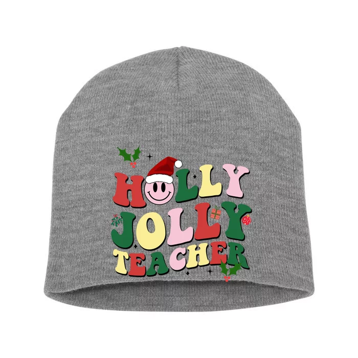 Holly Jolly Teacher Cute Christmas Gift Short Acrylic Beanie