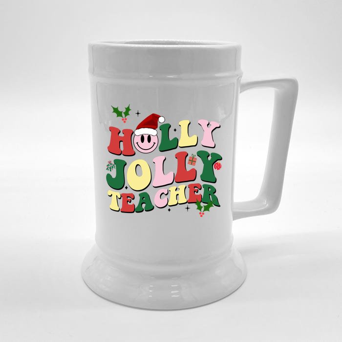 Holly Jolly Teacher Cute Christmas Gift Front & Back Beer Stein