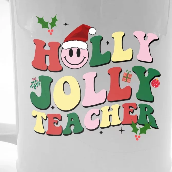 Holly Jolly Teacher Cute Christmas Gift Front & Back Beer Stein