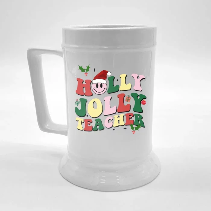 Holly Jolly Teacher Cute Christmas Gift Front & Back Beer Stein