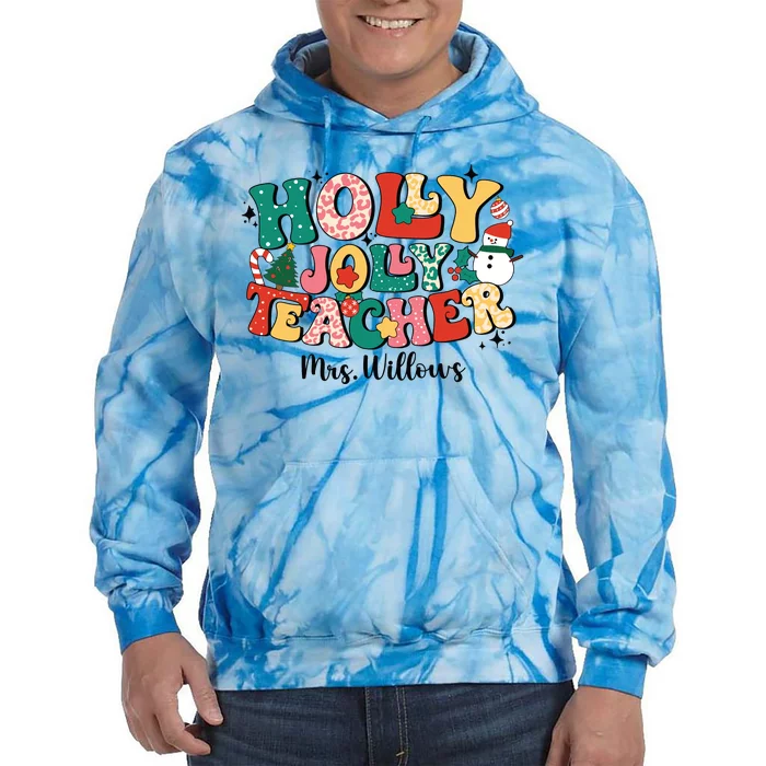 Holly Jolly Teacher Christmas Tie Dye Hoodie