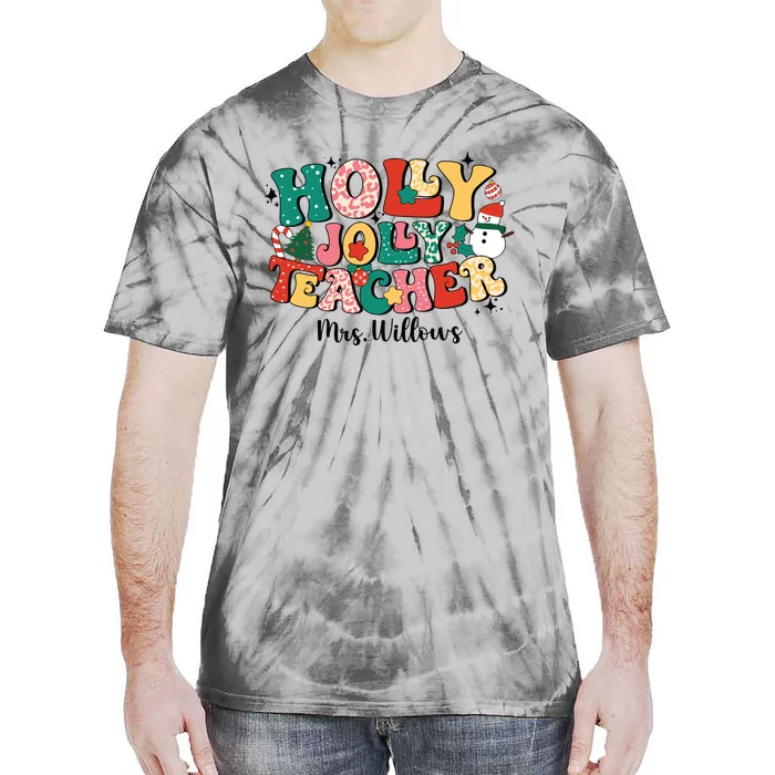 Holly Jolly Teacher Christmas Tie-Dye T-Shirt