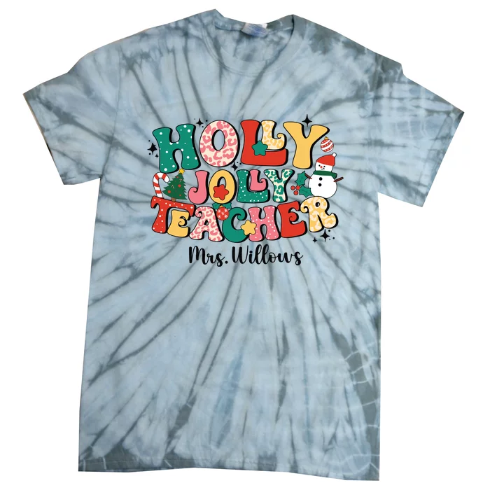 Holly Jolly Teacher Christmas Tie-Dye T-Shirt