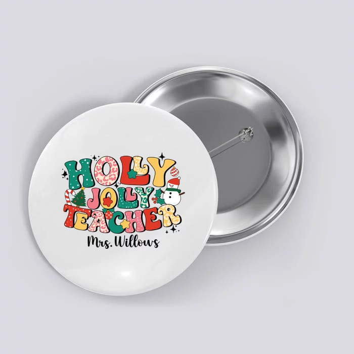 Holly Jolly Teacher Christmas Button