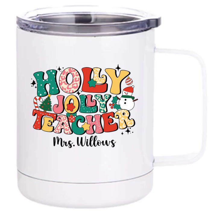 Holly Jolly Teacher Christmas Front & Back 12oz Stainless Steel Tumbler Cup