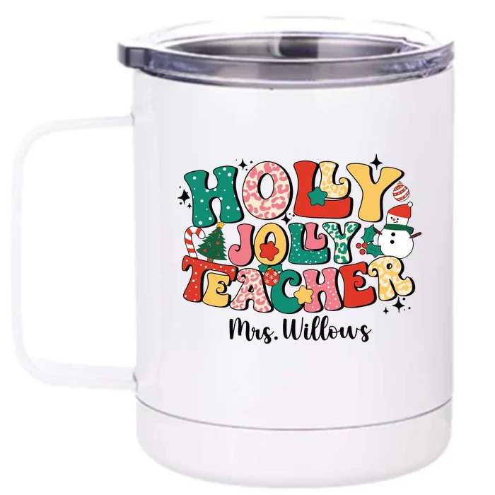 Holly Jolly Teacher Christmas Front & Back 12oz Stainless Steel Tumbler Cup