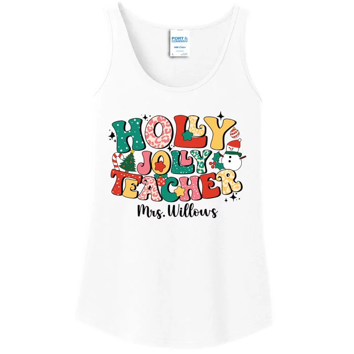 Holly Jolly Teacher Christmas Ladies Essential Tank