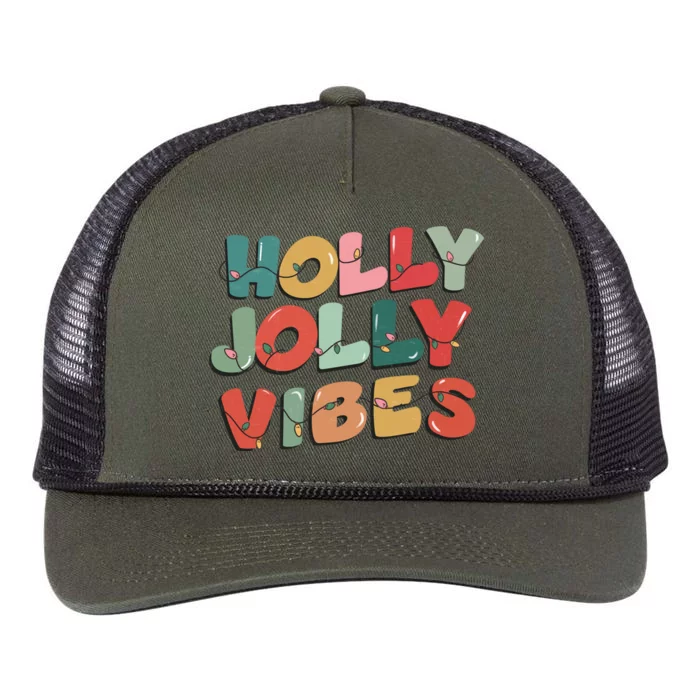 Holly Jolly Vibes Christmas Lights Retro Rope Trucker Hat Cap