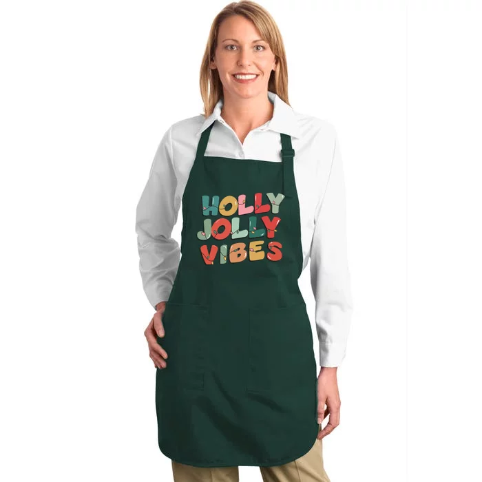 Holly Jolly Vibes Christmas Lights Full-Length Apron With Pocket