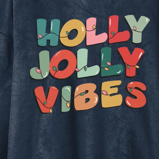 Holly Jolly Vibes Christmas Lights Hooded Wearable Blanket