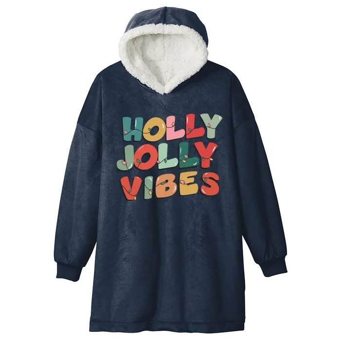 Holly Jolly Vibes Christmas Lights Hooded Wearable Blanket