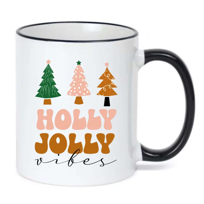 Holly Jolly Vibes Retro Groovy Black Color Changing Mug