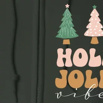 Holly Jolly Vibes Retro Groovy Full Zip Hoodie