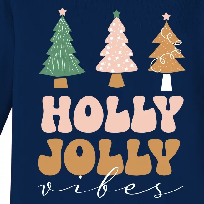 Holly Jolly Vibes Retro Groovy Baby Long Sleeve Bodysuit