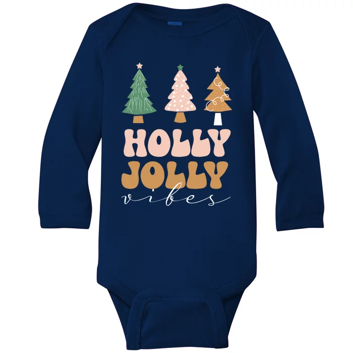 Holly Jolly Vibes Retro Groovy Baby Long Sleeve Bodysuit