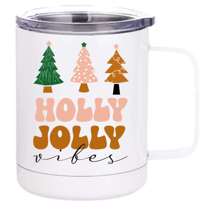 Holly Jolly Vibes Retro Groovy Front & Back 12oz Stainless Steel Tumbler Cup