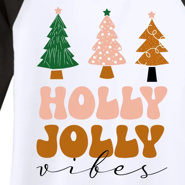 Holly Jolly Vibes Retro Groovy Women's Tri-Blend 3/4-Sleeve Raglan Shirt