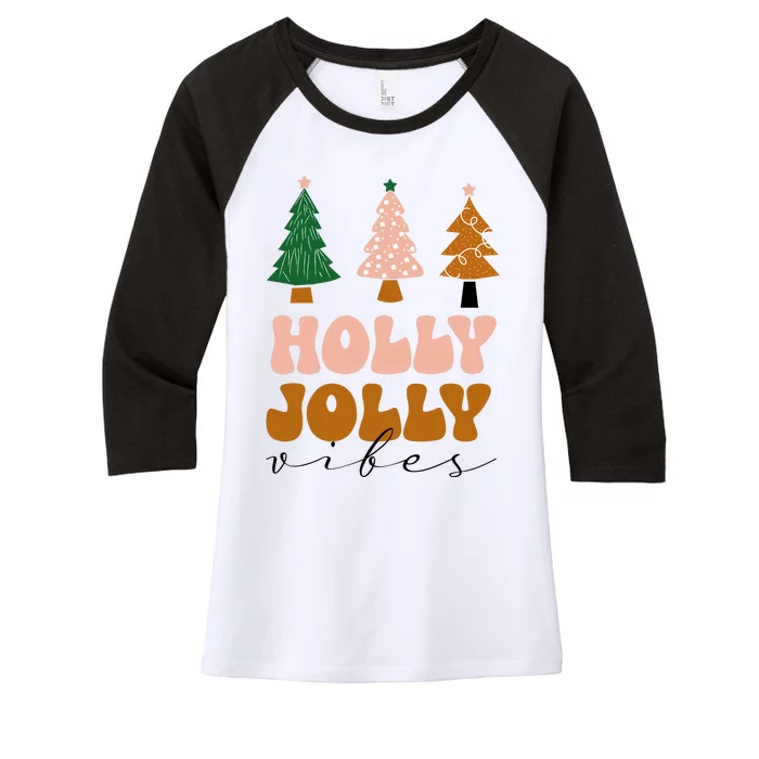 Holly Jolly Vibes Retro Groovy Women's Tri-Blend 3/4-Sleeve Raglan Shirt