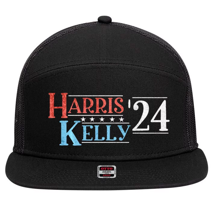 Harris Kelly 2024 For President Vintage Patriotic Democrat 7 Panel Mesh Trucker Snapback Hat