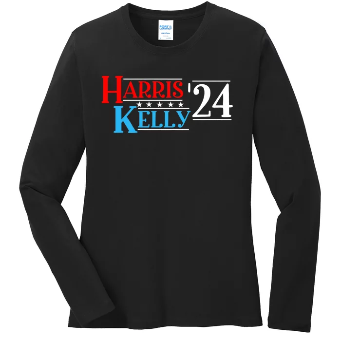 Harris Kelly 2024 For President Vintage Patriotic Democrat Ladies Long Sleeve Shirt