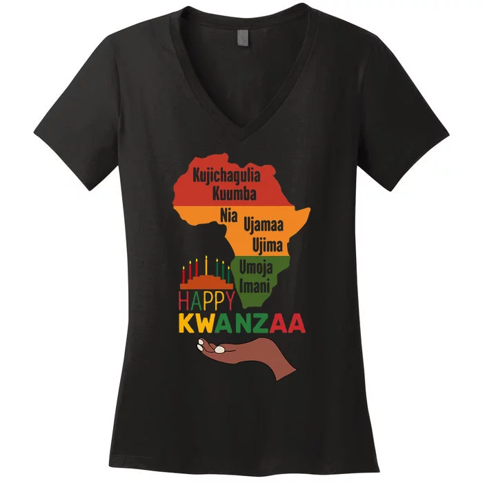 Happy Kwanzaa 7 Principles Of Kwanzaa Women's V-Neck T-Shirt