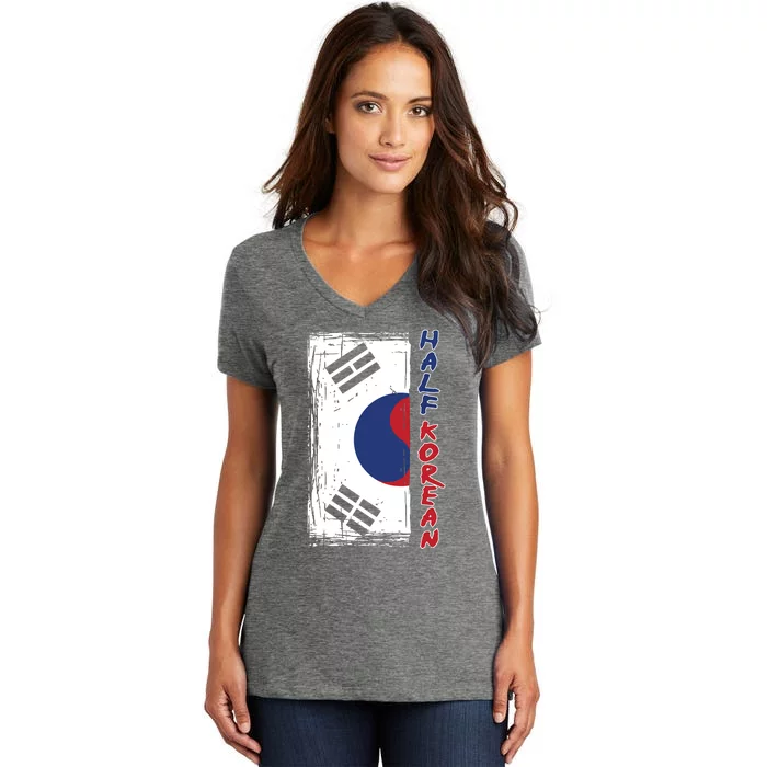 Half Korean American Graphic Funny South Korean Flag Women's V-Neck T-Shirt