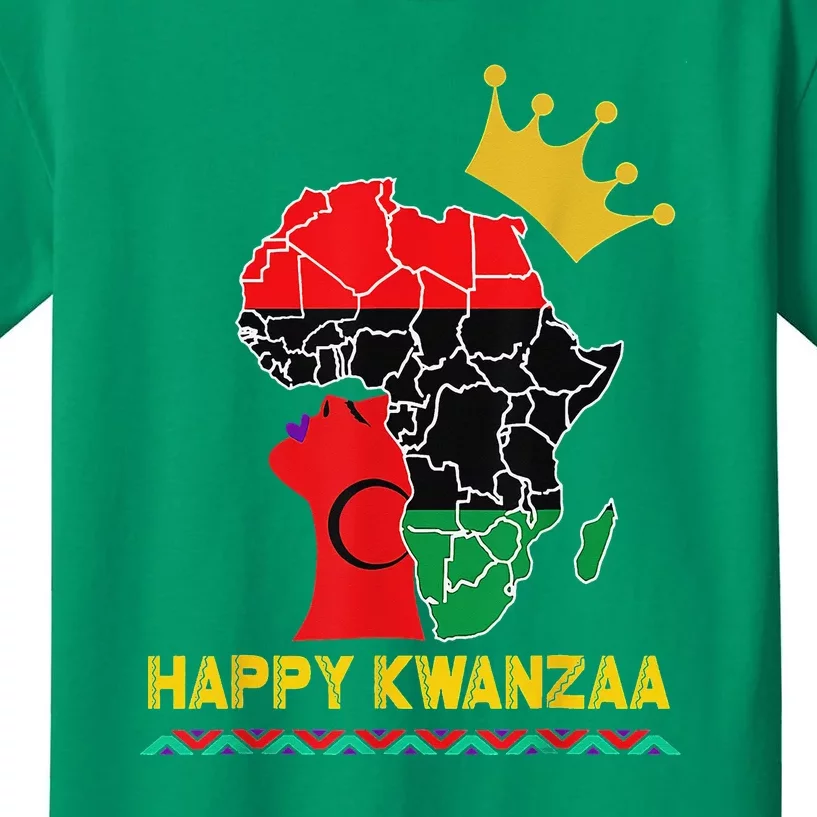 Happy Kwanzaa African Black Woman Queen Gold Crown Kids T-Shirt