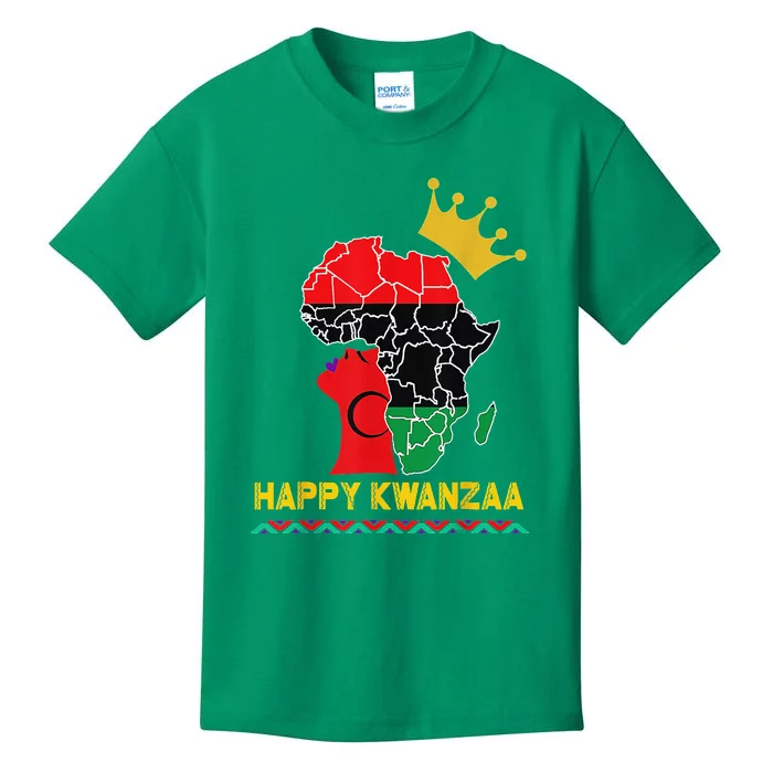 Happy Kwanzaa African Black Woman Queen Gold Crown Kids T-Shirt